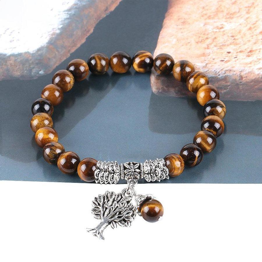 Bracelet Œil de tigre brun et Arbre de vie