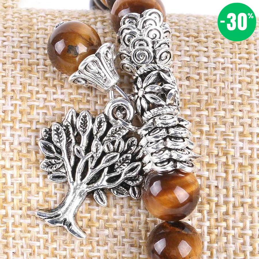 Bracelet Œil de tigre brun et Arbre de vie