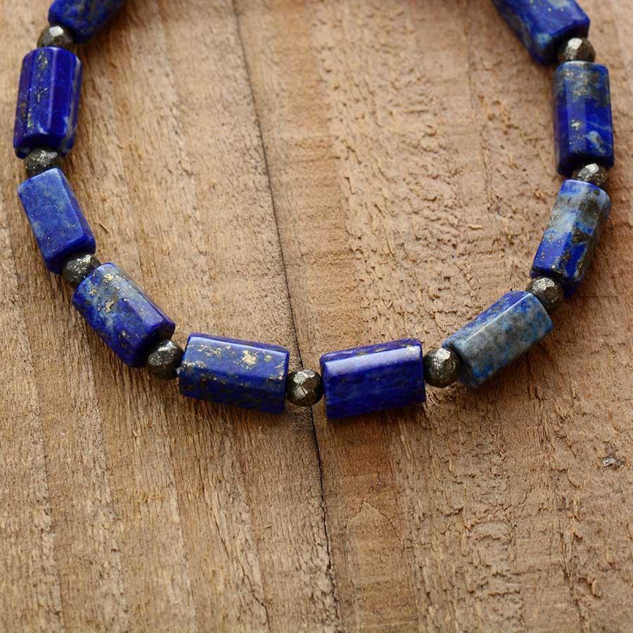 Bracelet perles cylindriques en Lapis Lazuli