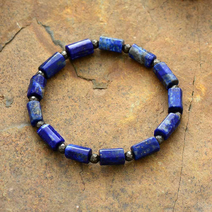 Bracelet perles cylindriques en Lapis Lazuli