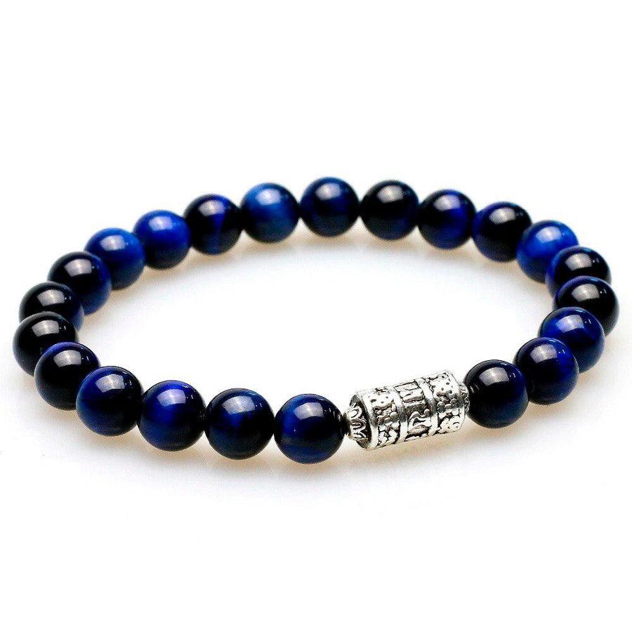 Bracelet Perles de pierres d'Œil de tigre bleu et totem bouddhiste
