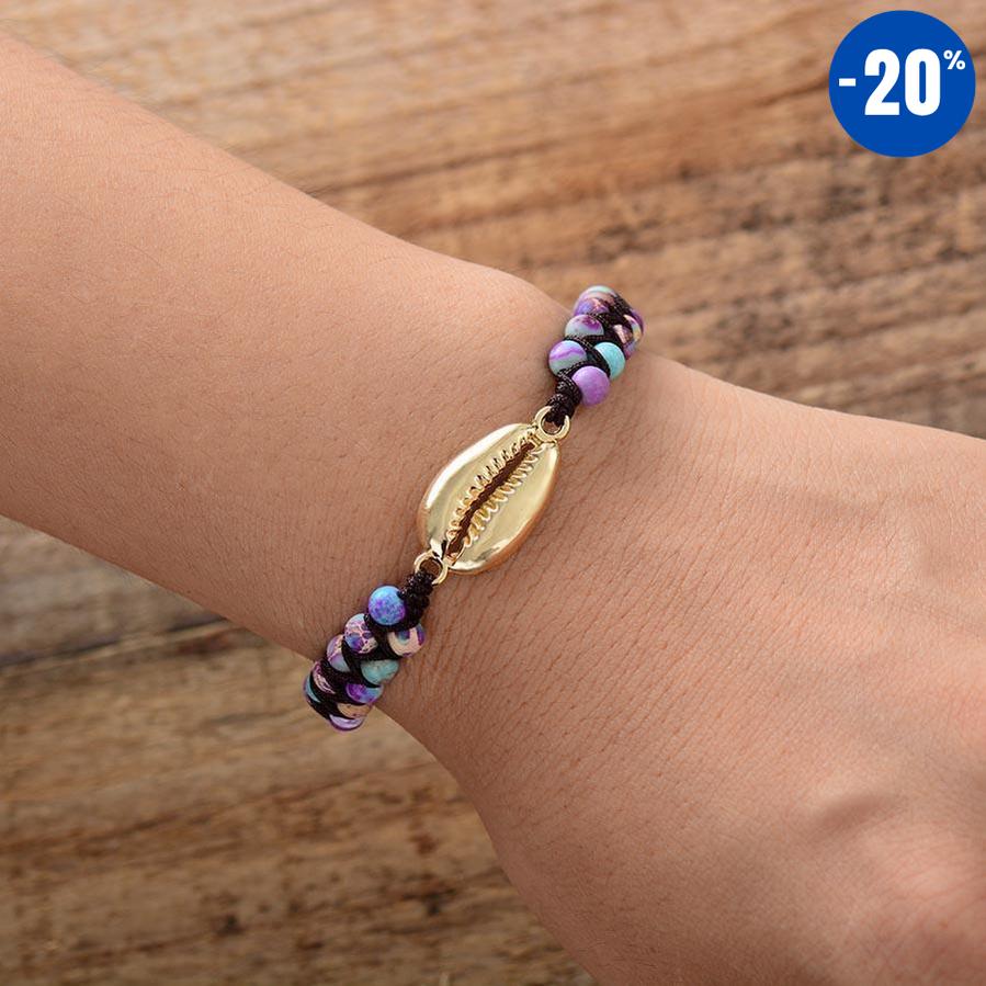 Bracelet porte-bonheur en pierres de Jaspe et coquille de Cauris