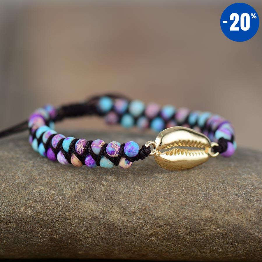 Bracelet porte-bonheur en pierres de Jaspe et coquille de Cauris