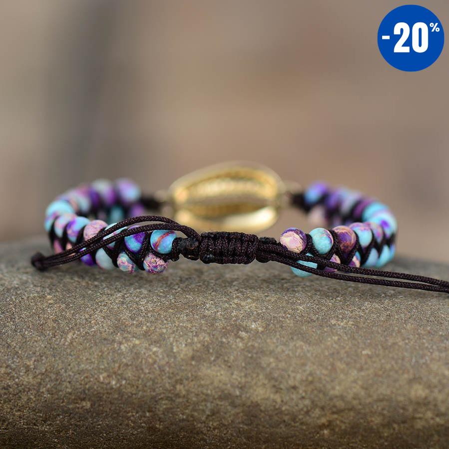 Bracelet porte-bonheur en pierres de Jaspe et coquille de Cauris