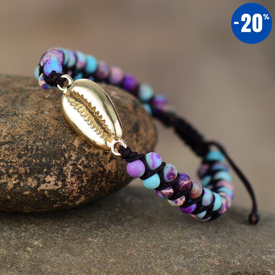 Bracelet porte-bonheur en pierres de Jaspe et coquille de Cauris
