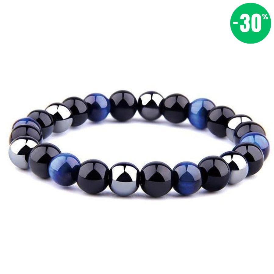Bracelet «Protection, Communication et Vitalité» en Lapis Lazuli, Obsidienne noire et Hématite