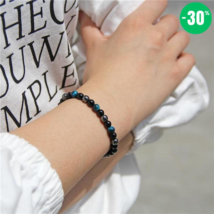 Bracelet «Protection, Communication et Vitalité» en Lapis Lazuli, Obsidienne noire et Hématite