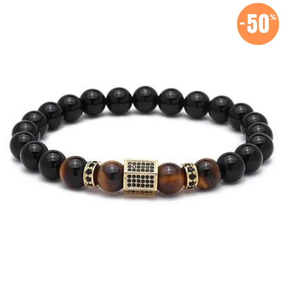 Bracelet « Puissance et Protection » en Agate noire, Oeil de Tigre et Cuivre