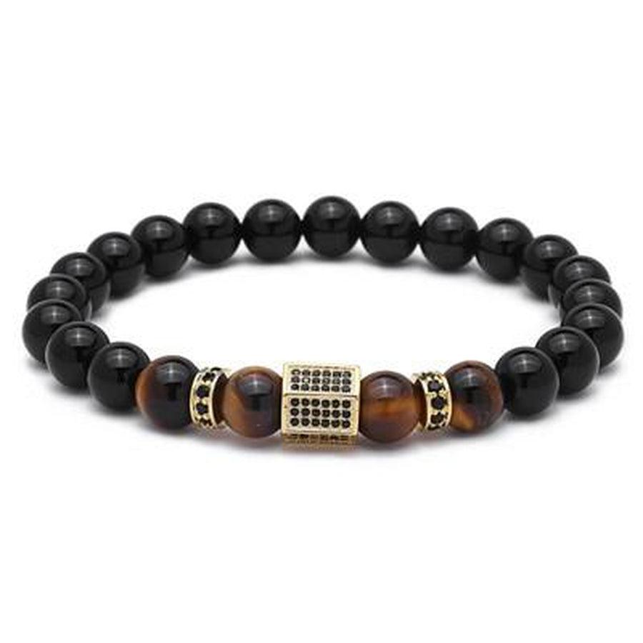 Bracelet « Puissance et Protection » en Agate noire, Oeil de Tigre et Cuivre