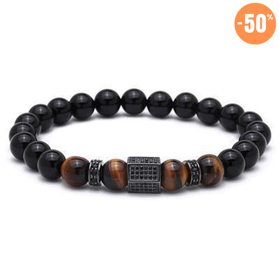 Bracelet « Puissance et Protection » en Agate noire, Oeil de Tigre et Cuivre