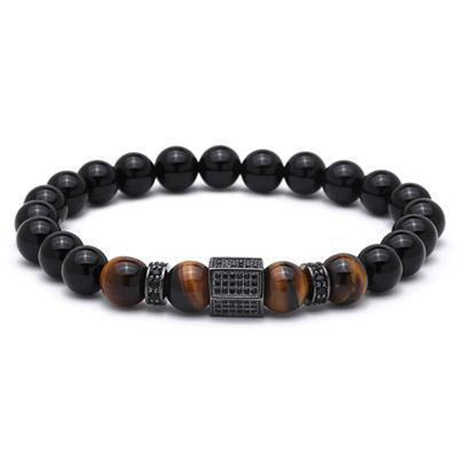 Bracelet « Puissance et Protection » en Agate noire, Oeil de Tigre et Cuivre