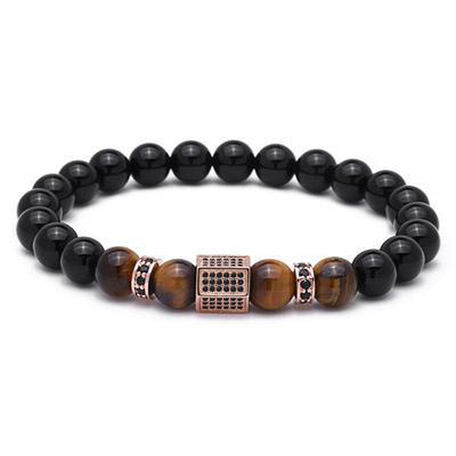 Bracelet « Puissance et Protection » en Agate noire, Oeil de Tigre et Cuivre