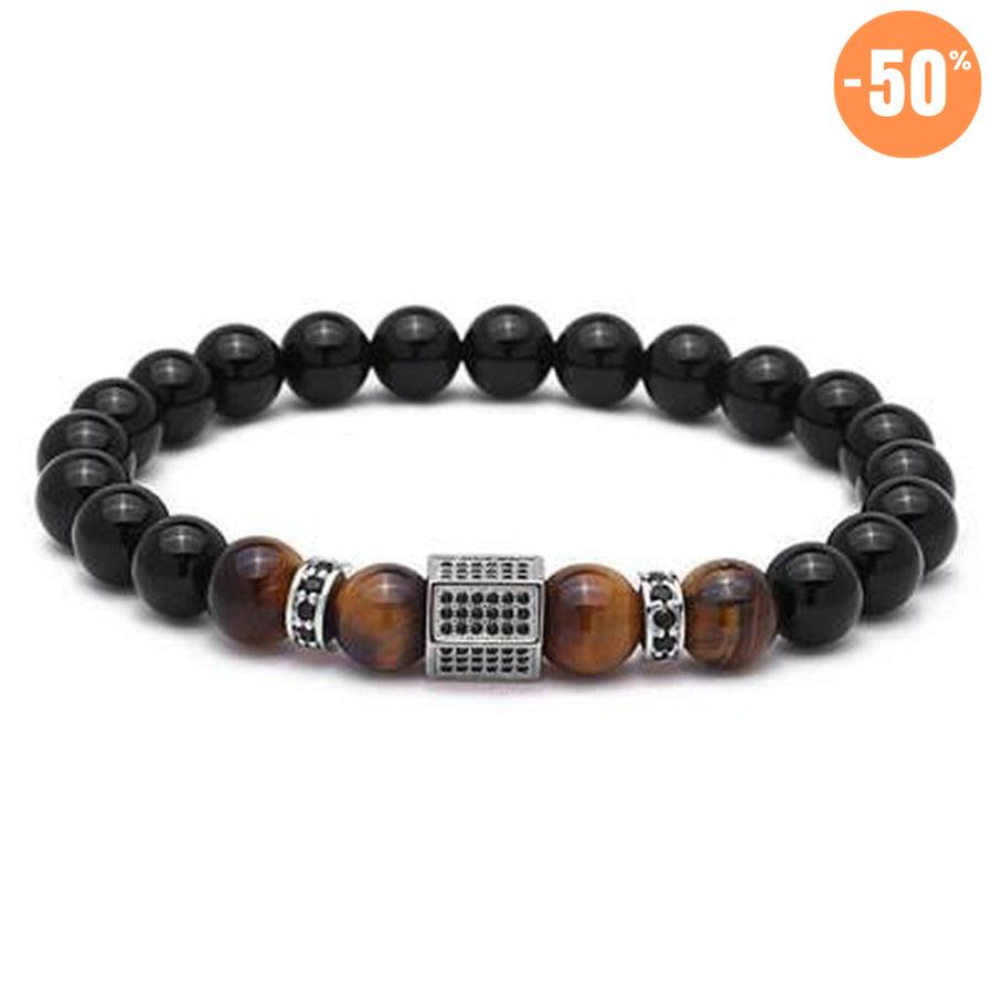 Bracelet « Puissance et Protection » en Agate noire, Oeil de Tigre et Cuivre