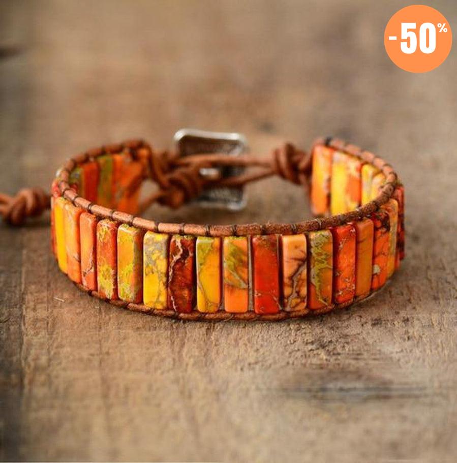 Bracelet «Renforcement» en pierres de jaspe sur cuir véritable