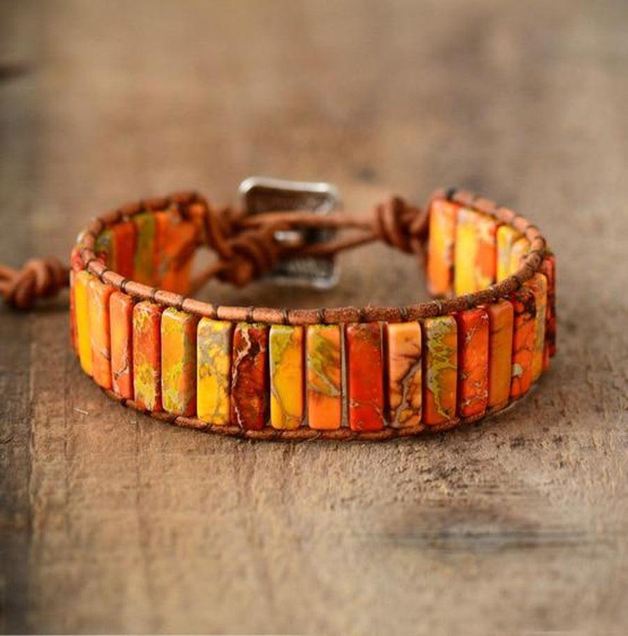 Bracelet «Renforcement» en pierres de jaspe sur cuir véritable