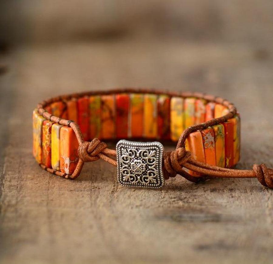 Bracelet «Renforcement» en pierres de jaspe sur cuir véritable