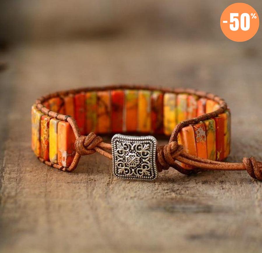 Bracelet «Renforcement» en pierres de jaspe sur cuir véritable