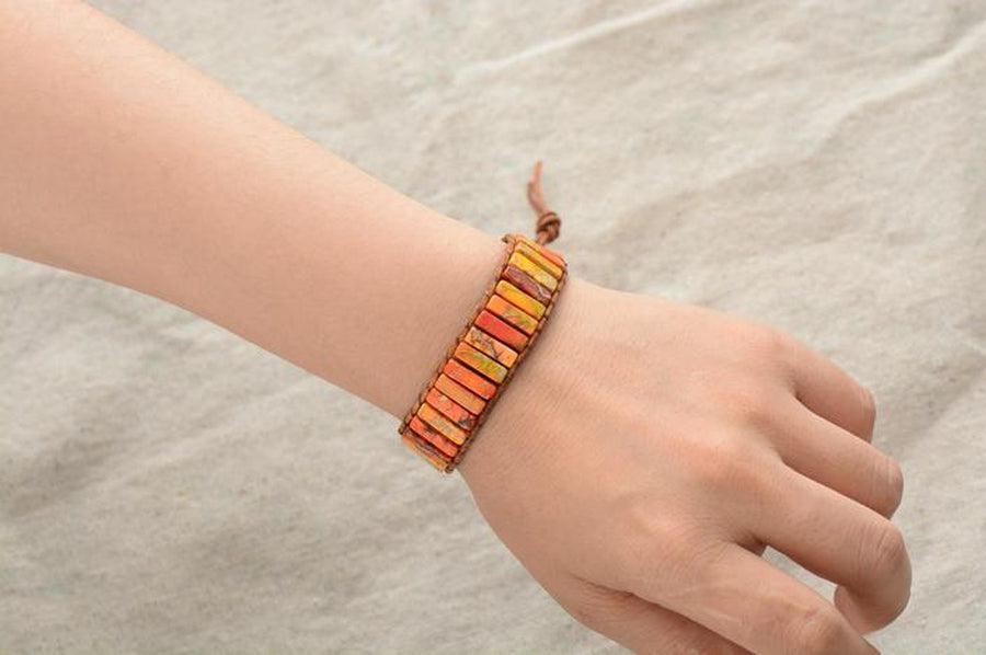 Bracelet «Renforcement» en pierres de jaspe sur cuir véritable