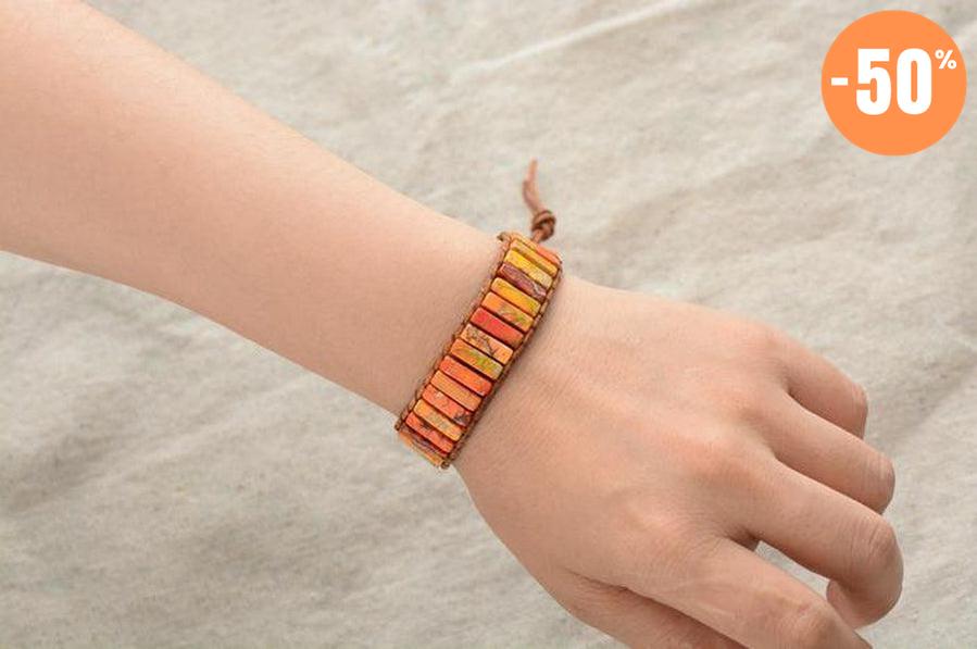 Bracelet «Renforcement» en pierres de jaspe sur cuir véritable