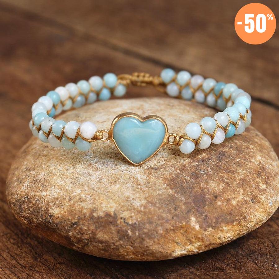 Bracelet Shamballa cœur en Amazonite naturelle