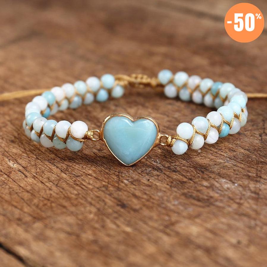 Bracelet Shamballa cœur en Amazonite naturelle