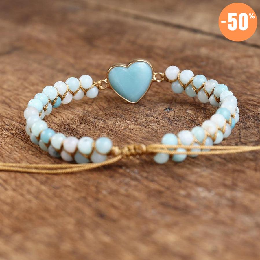 Bracelet Shamballa cœur en Amazonite naturelle