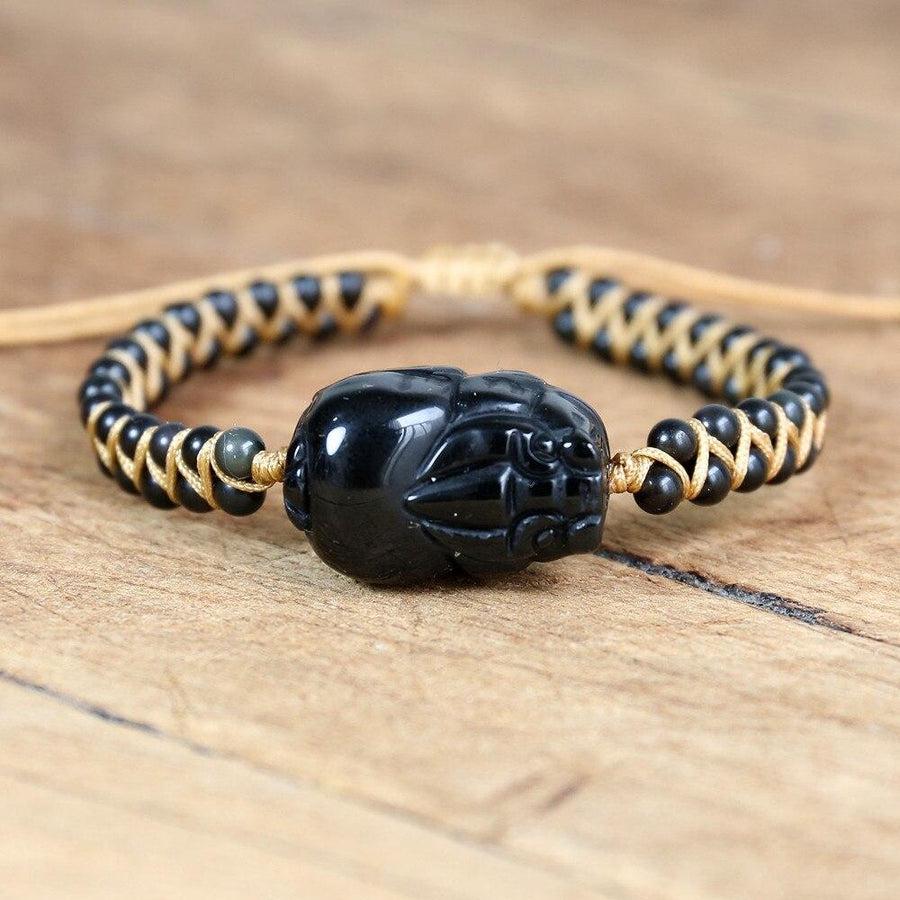 Bracelet Shamballa et Pixiu en Obsidienne