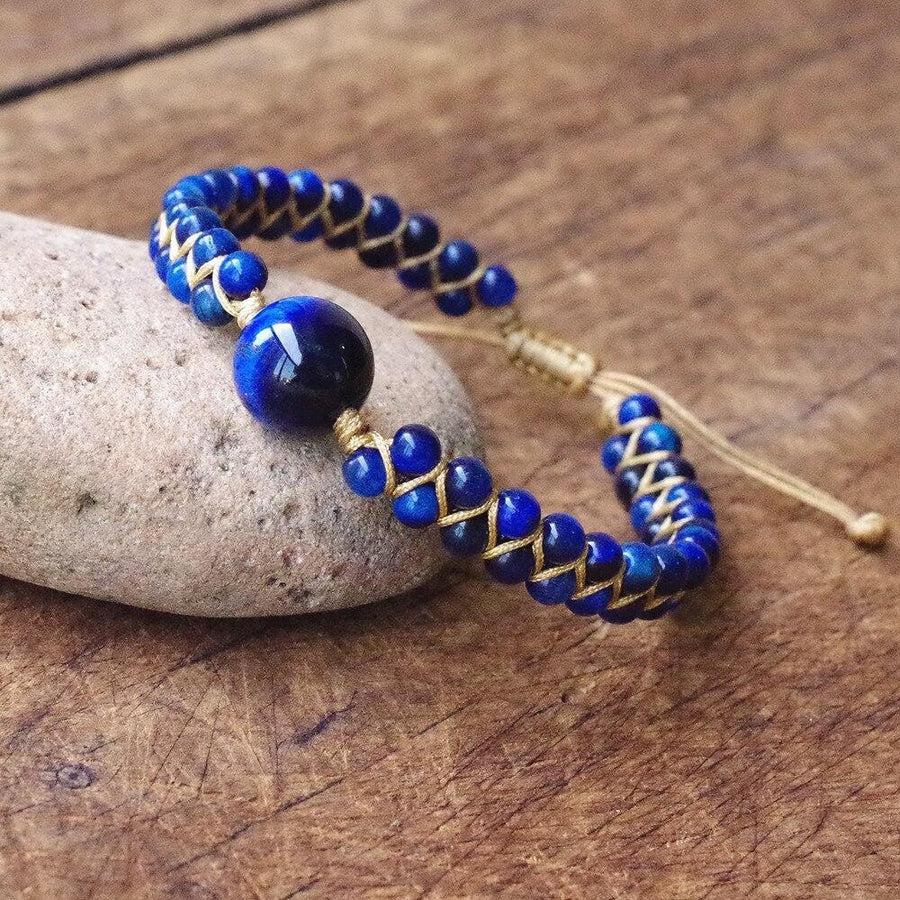 Bracelet Shamballa «Le protecteur» en Œil de tigre bleu