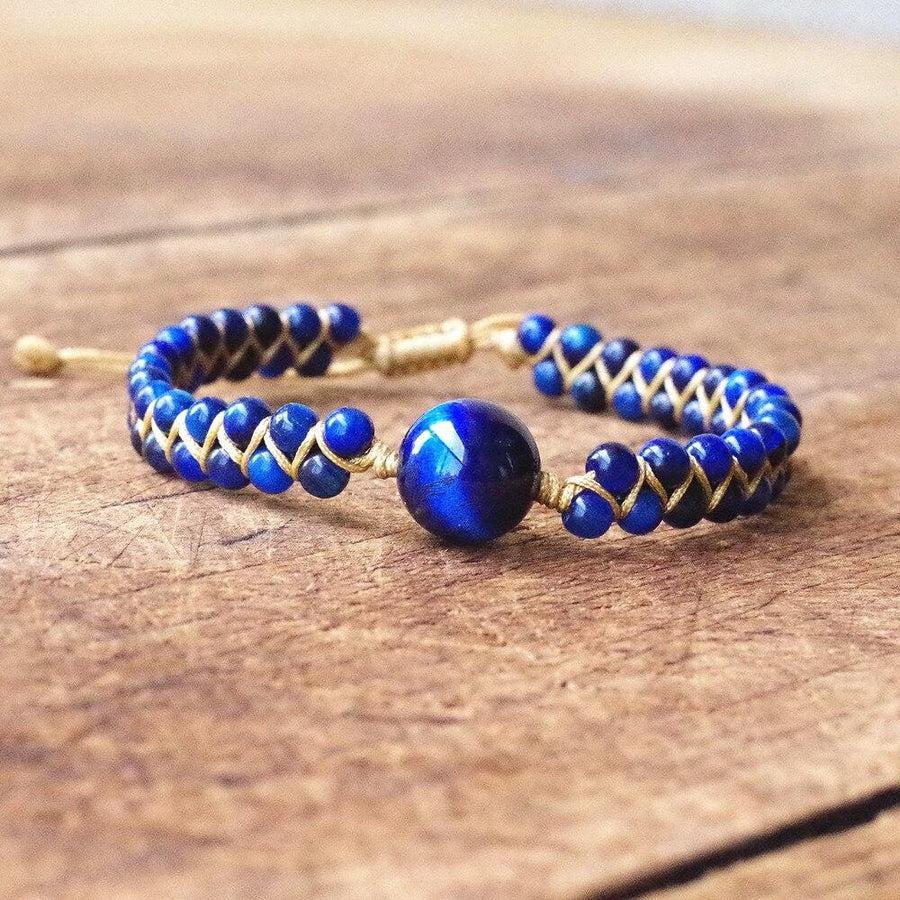 Bracelet Shamballa «Le protecteur» en Œil de tigre bleu