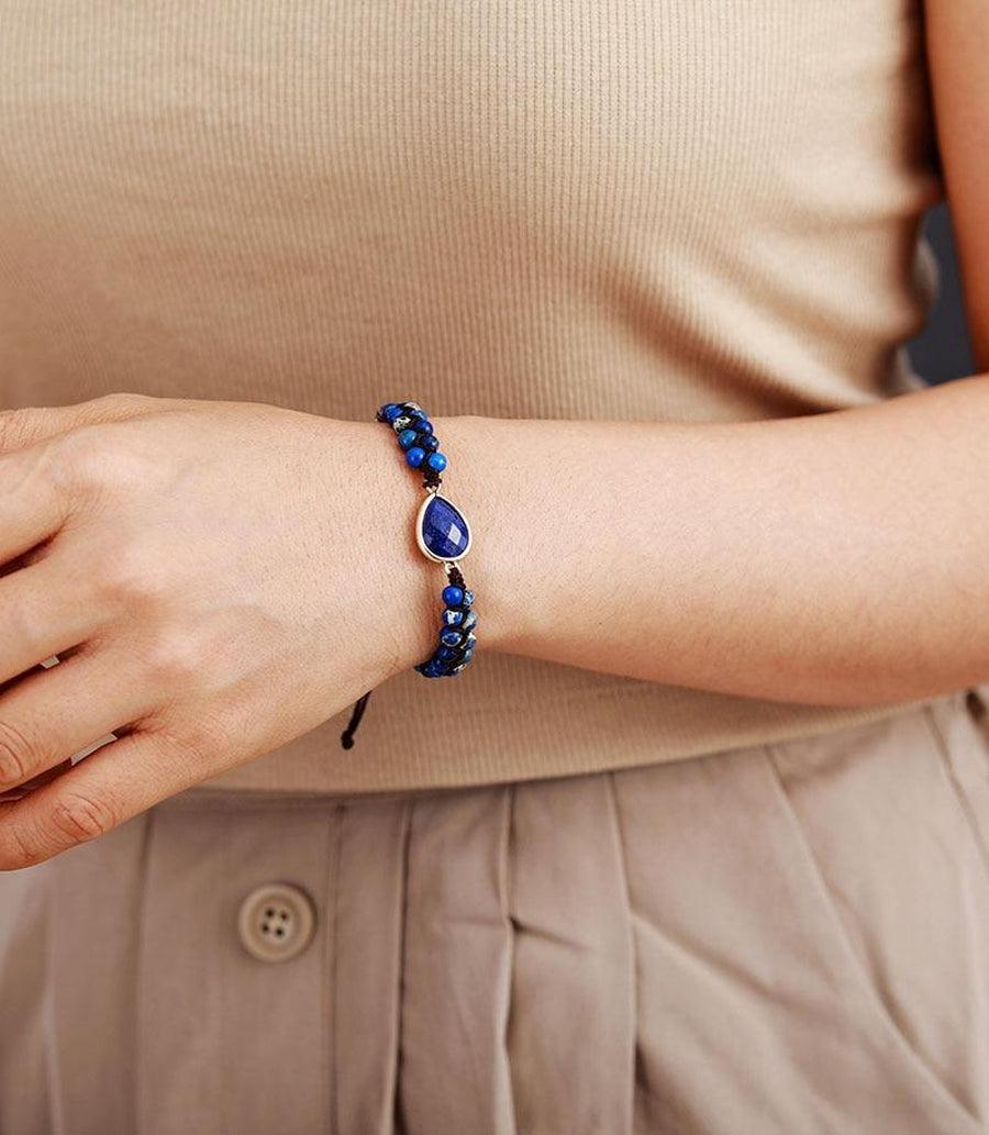 Bracelet Shamballa «Tonus et Créativité» en Jaspe bleu et Lapis Lazuli