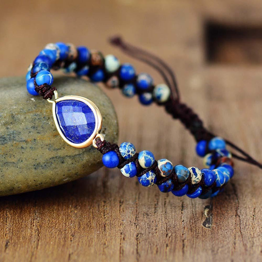 Bracelet Shamballa «Tonus et Créativité» en Jaspe bleu et Lapis Lazuli