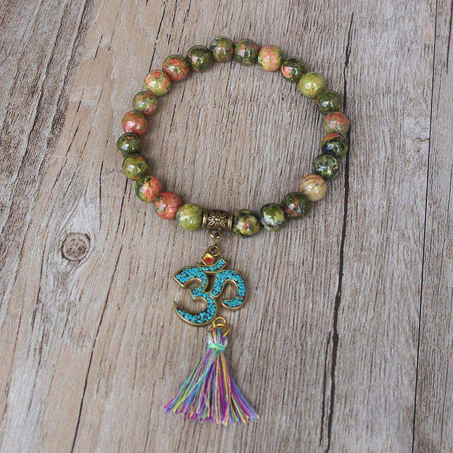 Bracelet tibétain Om Charm en Unakite