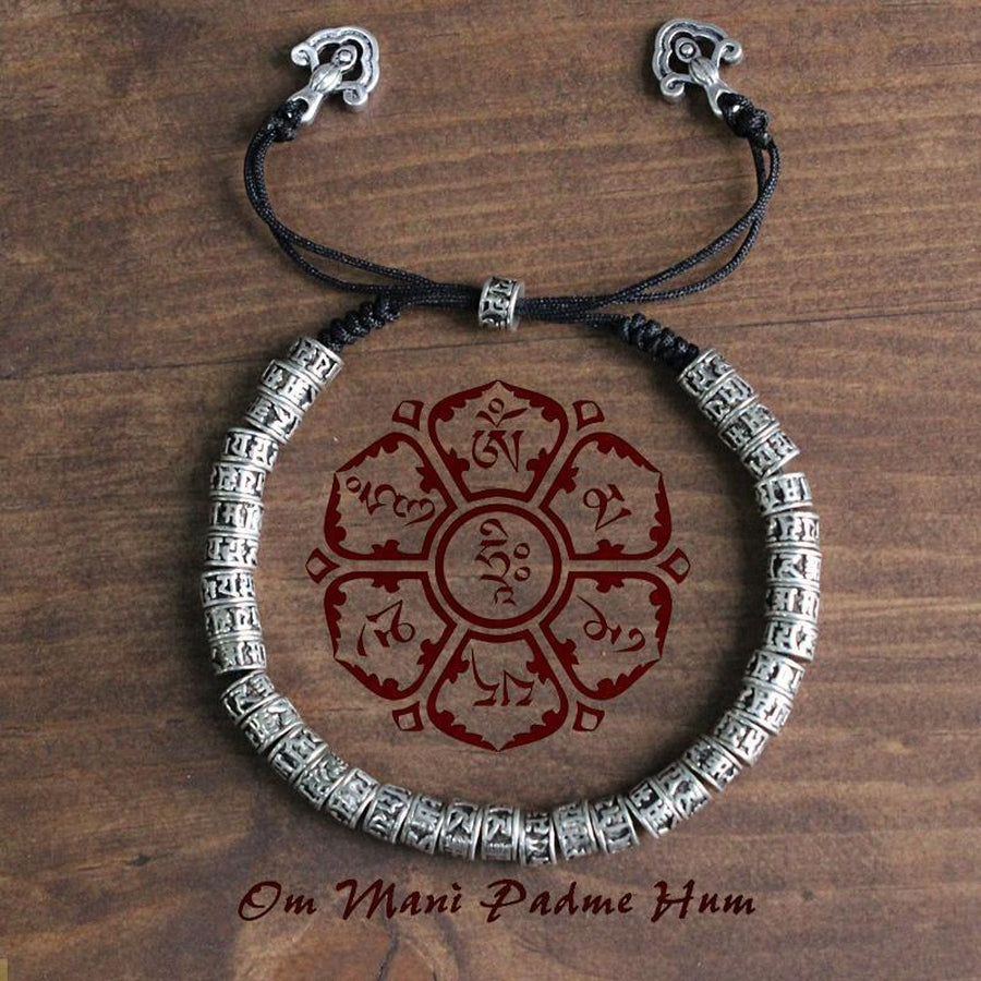 Bracelet Tibétain « Om Mani Padme Hum » en cuivre blanc