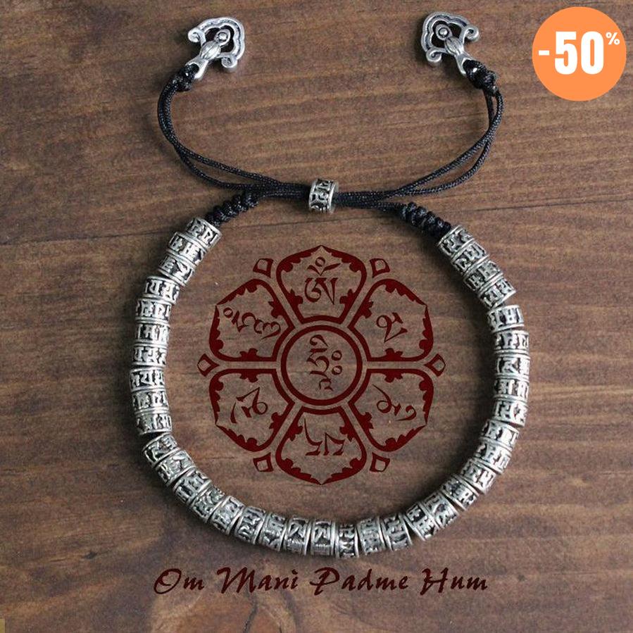 Bracelet Tibétain « Om Mani Padme Hum » en cuivre blanc