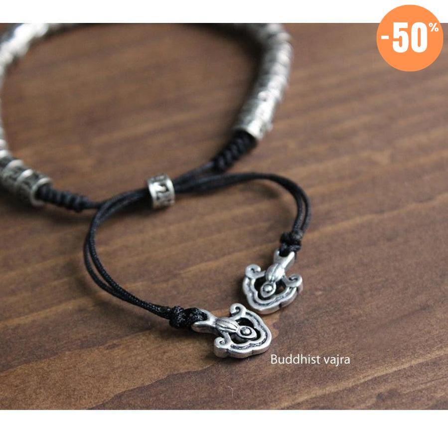 Bracelet Tibétain « Om Mani Padme Hum » en cuivre blanc