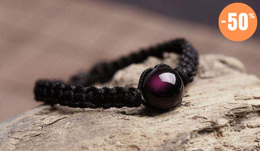 Bracelet tressé serti par une obsidienne oeil celeste