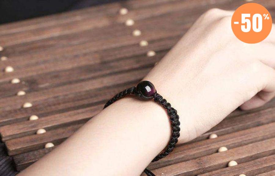 Bracelet tressé serti par une obsidienne oeil celeste