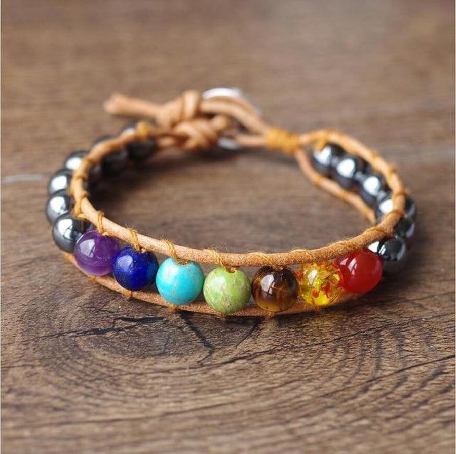 Bracelet «vitalité et tonus» des 7 chakras et Hématites