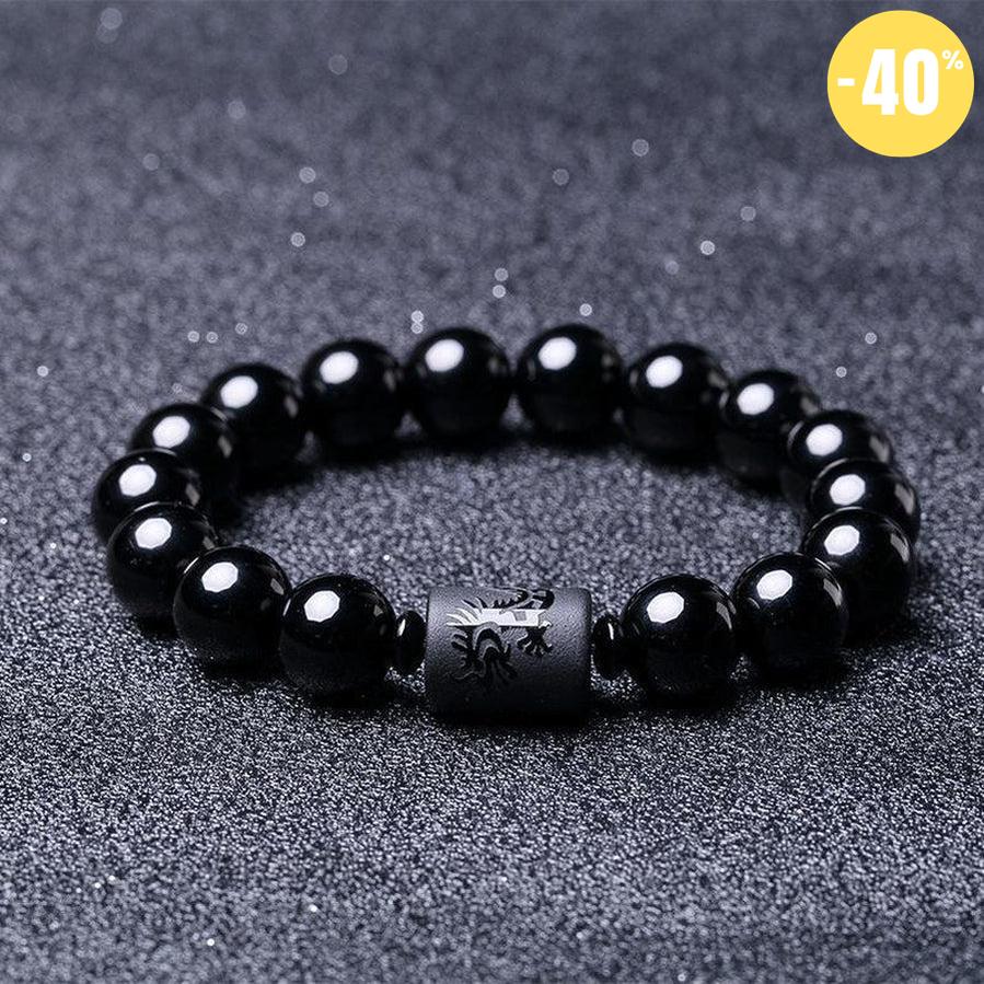 Bracelets fusion pour couple «dragon & phénix » en Obsidienne noire