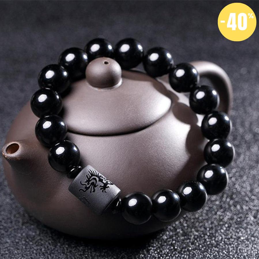 Bracelets fusion pour couple «dragon & phénix » en Obsidienne noire