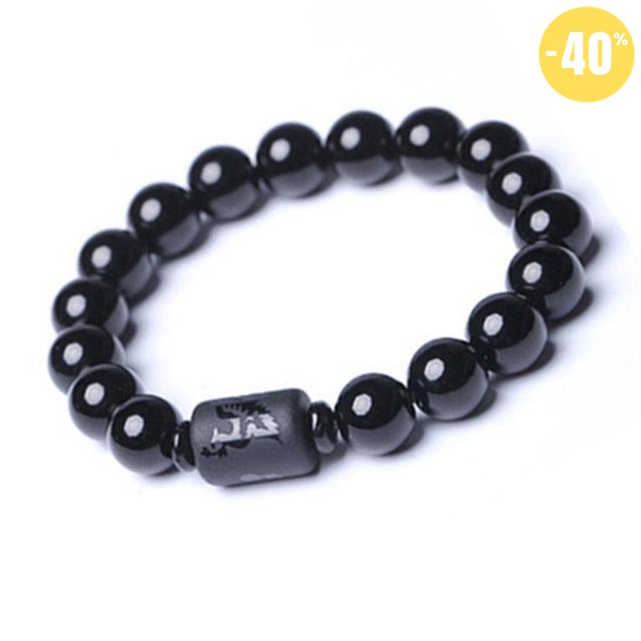 Bracelets fusion pour couple «dragon & phénix » en Obsidienne noire