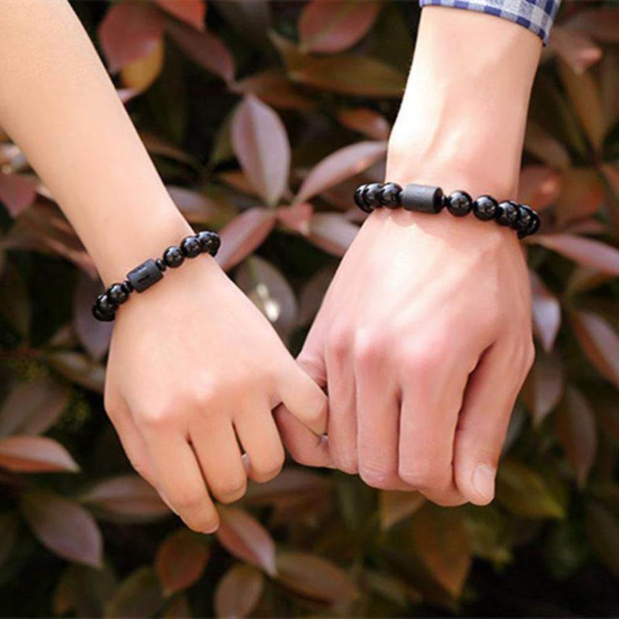 Bracelets fusion pour couple «dragon & phénix » en Obsidienne noire