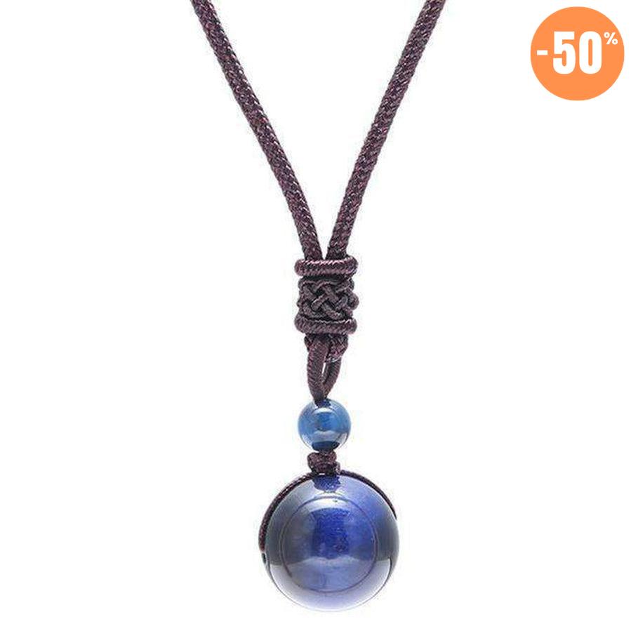 Collier avec pendentif en Oeil de Faucon (Oeil de Tigre bleu)