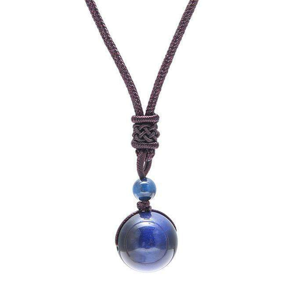 Collier avec pendentif en Oeil de Faucon (Oeil de Tigre bleu)