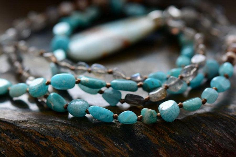 Collier «Confiance Extrême» en Labradorite, Onyx et Amazonite