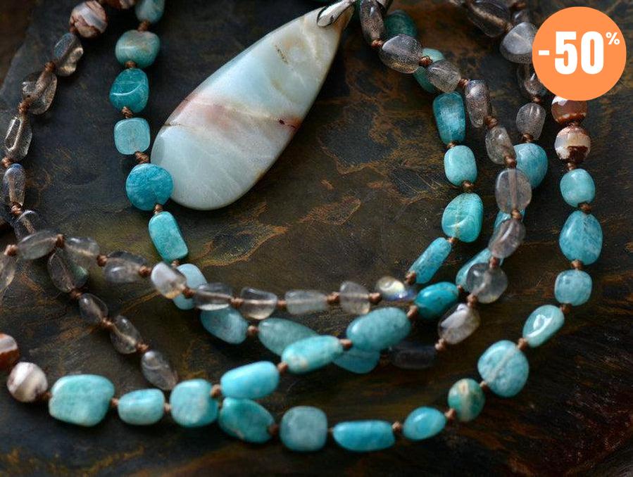 Collier «Confiance Extrême» en Labradorite, Onyx et Amazonite