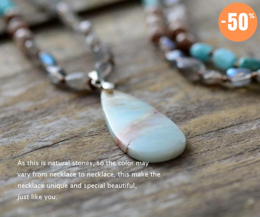 Collier «Confiance Extrême» en Labradorite, Onyx et Amazonite