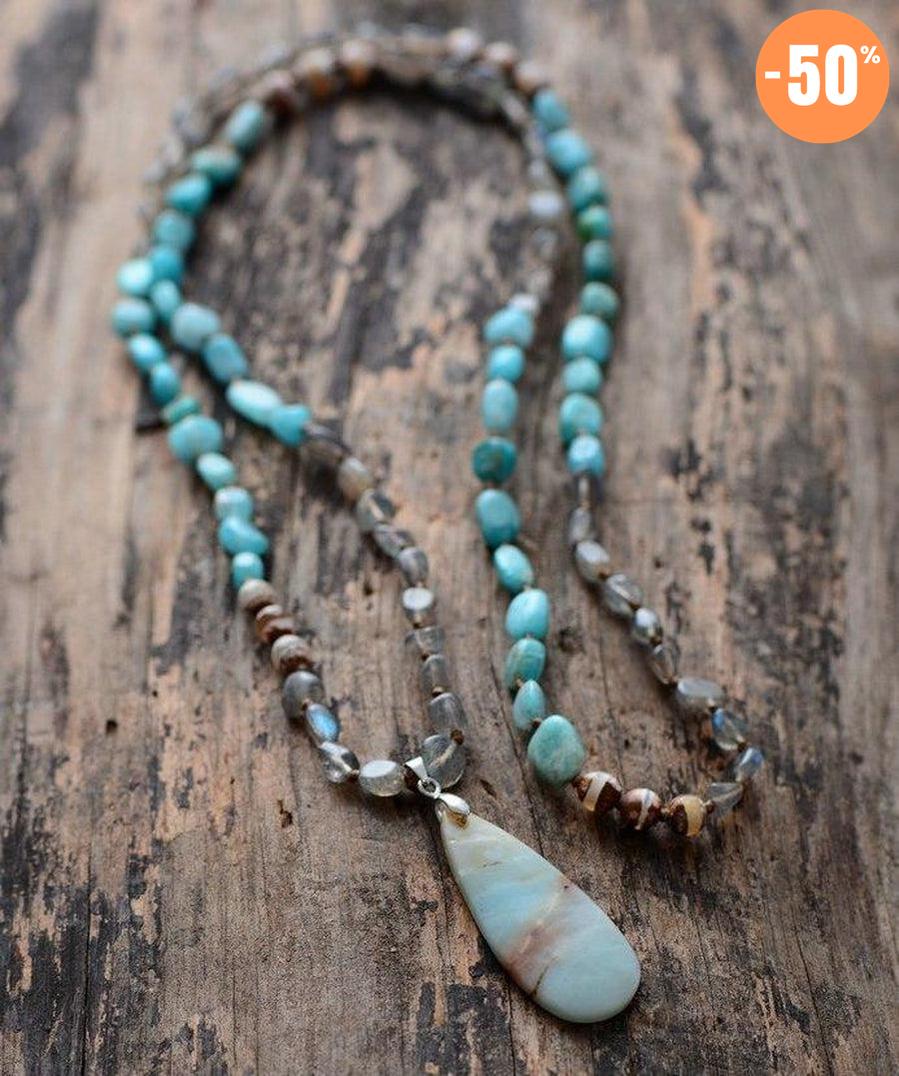 Collier «Confiance Extrême» en Labradorite, Onyx et Amazonite