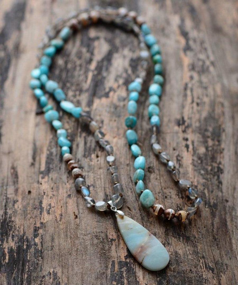 Collier «Confiance Extrême» en Labradorite, Onyx et Amazonite