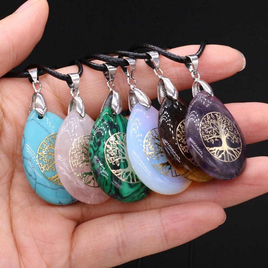 Collier pendentif « arbre de vie » en pierre naturelle
